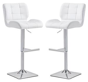 Candid White Faux Leather Bar Stools With Chrome Base In Pair