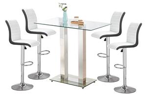 Jet Clear Glass Top Bar Table With 4 Ritz White Black Stools