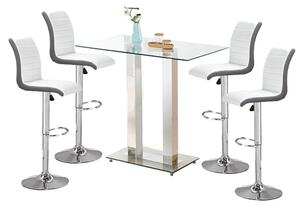 Jet Clear Glass Top Bar Table With 4 Ritz White Grey Stools