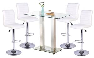 Jet Clear Glass Top Bar Table With 4 Ripple White Stools