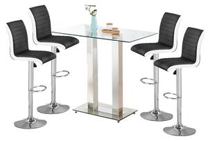 Jet Clear Glass Top Bar Table With 4 Ritz Black White Stools