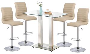 Jet Clear Glass Top Bar Table With 4 Ripple Stone Stools