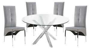 Crossley Round Glass Dining Table With 4 Vesta Grey Chairs