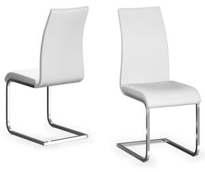 Parkend White Leather Dining Chairs With Chrome Legs In Pair