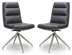 Nobo Grey Faux Leather Dining Chair With Steel Legs In Pair