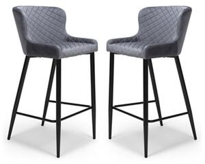 Malmo Grey Velvet Fabric Bar Stool With Metal Base In Pair