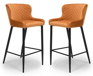 Malmo Orange Velvet Fabric Bar Stool With Metal Base In Pair