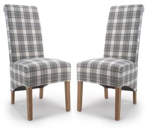 Kyoto Check Cappuccino Fabric Dining Chairs With Oak Leg In Pair