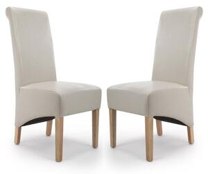 Kyoto Ivory Leather Dining Chairs With Oak Legs In Pair