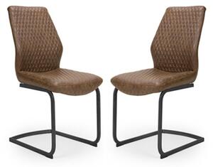 Charlie Antique Brown Faux Leather Dining Chairs In A Pair