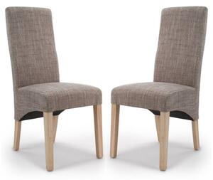 Basrah Oatmeal Fabric Dining Chairs With Oak Legs In Pair