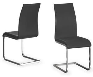 Parkend Black Leather Dining Chairs With Chrome Legs In Pair