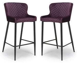 Malmo Mulberry Velvet Fabric Bar Stool With Metal Base In Pair