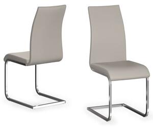 Parkend Cream Leather Dining Chairs With Chrome Legs In Pair