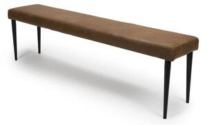 Charlie Dining Bench In Antique Brown Leather With Metal Base