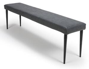 Charlie Dining Bench In Grey Leather With Metal Base