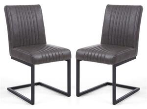 Aboba Grey Leather Dining Chairs With Metal Legs In Pair