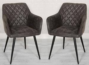 Charlie Grey Faux Leather Carver Dining Chairs In A Pair