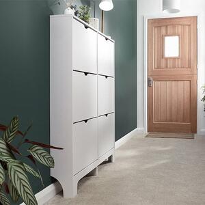 Newquay Wooden Shoe Storage Cabinet In White With 6 Drawers