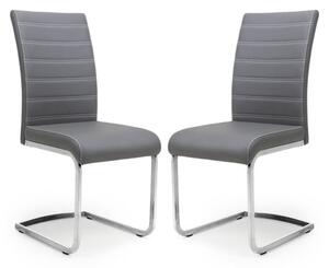 Conary Grey Leather Dining Chairs With Chrome Legs In Pair