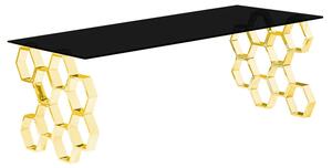 Qortni Black Glass Coffee Table With Gold Metal Frame