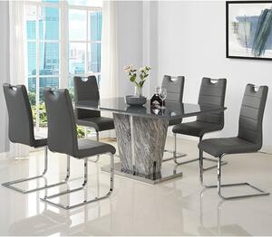 Melange Marble Large Dining Table With 6 Petra Grey Chairs