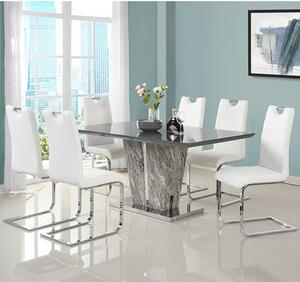 Melange Marble Large Dining Table With 6 Petra White Chairs