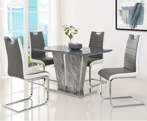 Melange Marble Small Dining Table With 4 Petra Grey White Chairs