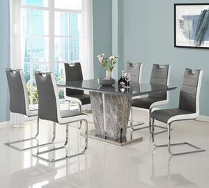 Melange Marble Large Dining Table With 6 Petra Grey White Chairs