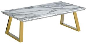 Nadda Marble Effect Wooden Coffee Table With Gold Metal Legs