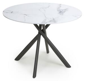 Accro White Glass Top Dining Table With Metal Black Legs