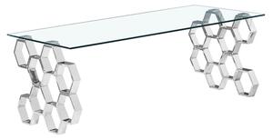 Qortni Clear Glass Coffee Table With Silver Metal Frame