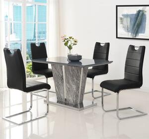 Melange Marble Small Dining Table With 4 Petra Black Chairs