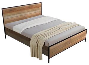 Malila Wooden Double Bed With Black Metal Frame In Oak