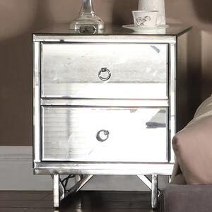 Aerfen Mirrored Bedside Cabinet With 2 Drawers In Silver