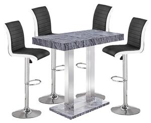 Caprice Melange Effect Bar Table With 4 Ritz Black White Stools