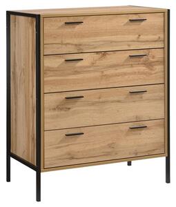 Malila Wooden Chest Of 4 Drawers With Black Metal Frame In Oak