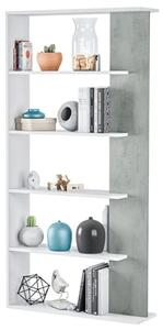 Elaina Wooden Bookcase With 5 Shelves In White And Concrete