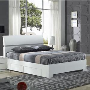 Walvia Wooden Double Bed In White High Gloss With 4 Drawers