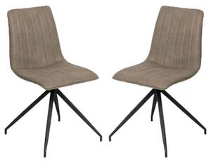 Isaak Taupe PU Leather Dining Chairs With Metal Legs In Pair