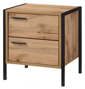 Malila Wooden Bedside Cabinet With Black Metal Frame In Oak