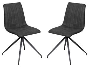 Isaak Charcoal PU Leather Dining Chairs With Metal Legs In Pair