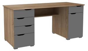 Kirkham Wooden Computer Desk In Light Oak And Grey Gloss