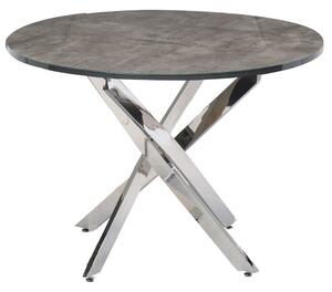 Paroz Round Glass Top Dining Table In Grey With Steel Legs