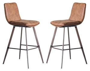 Palmar Brown Faux Leather Bar Stools With Metal Legs In A Pair