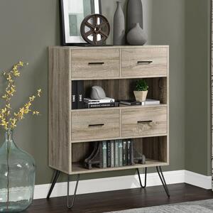 Laconia Wooden Bookcase With 4 Drawers In Grey And Oak