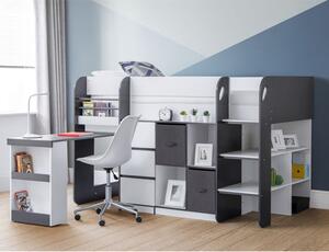 Sadiki Wooden Midsleeper Bunk Bed In White And Charcoal Grey