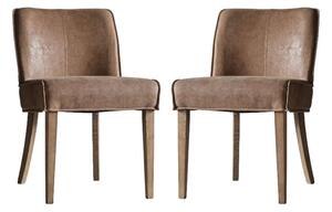 Worland Brown Fabric And Leather Dining Chairs In Pair