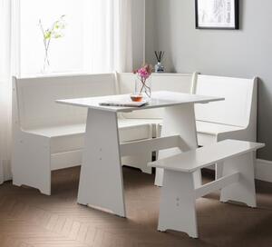 Nadira Corner White Wooden Dining Table With Storage Bench