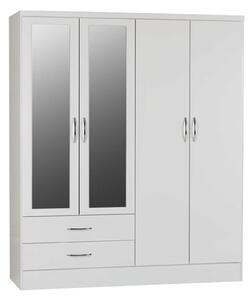 Mack Oak Wooden Wardrobe With 4 Doors 2 Drawers White Gloss Front